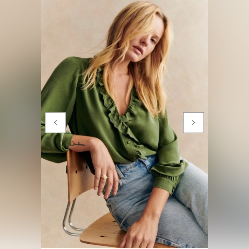 Sezane Rosine Shirt Olive Green Size 6 NWT